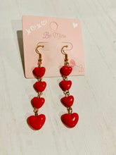 Load image into Gallery viewer, Pink &amp; red 4 heart dangling earrings
