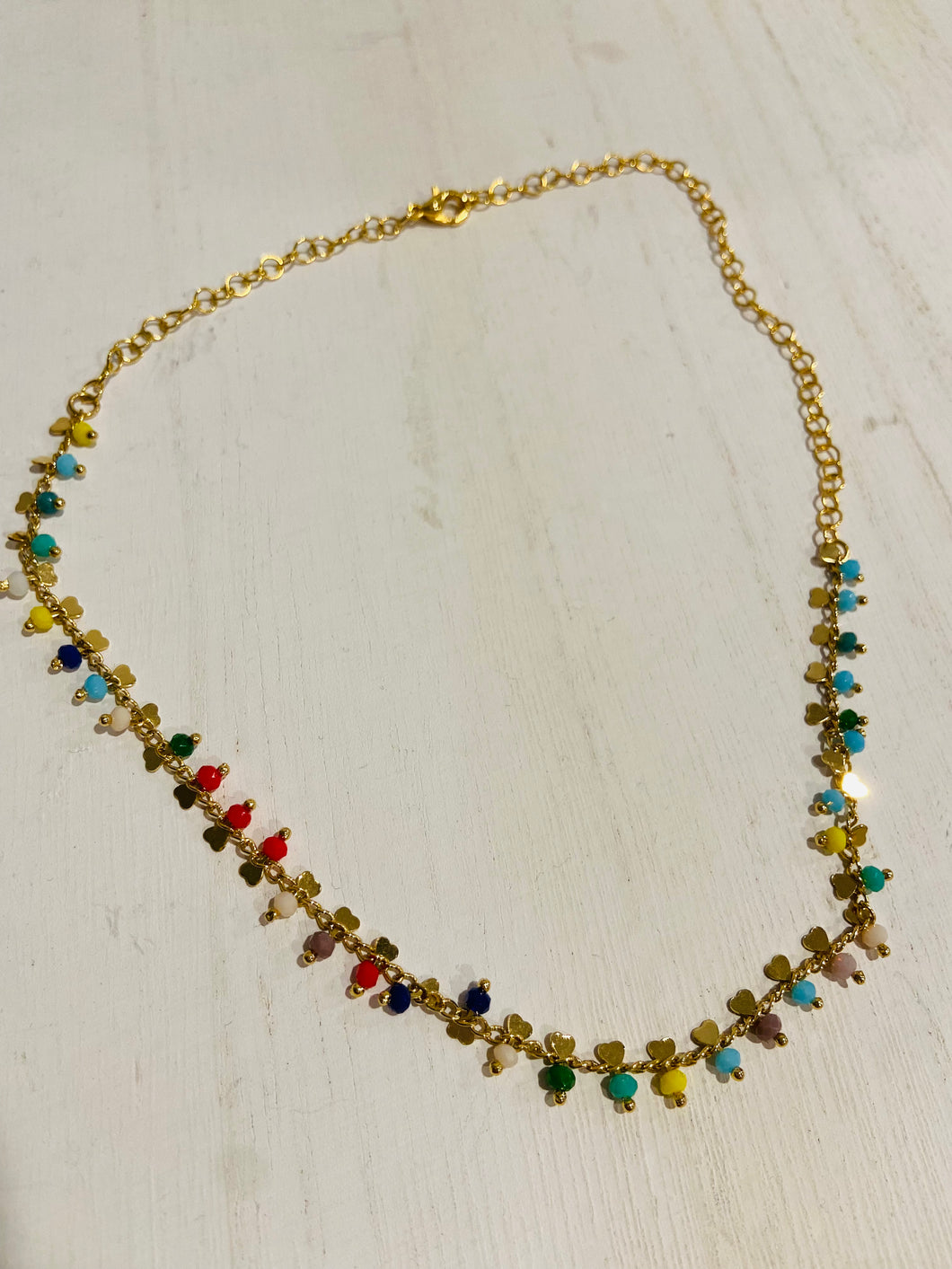 Gold dipped multi color heart chocker