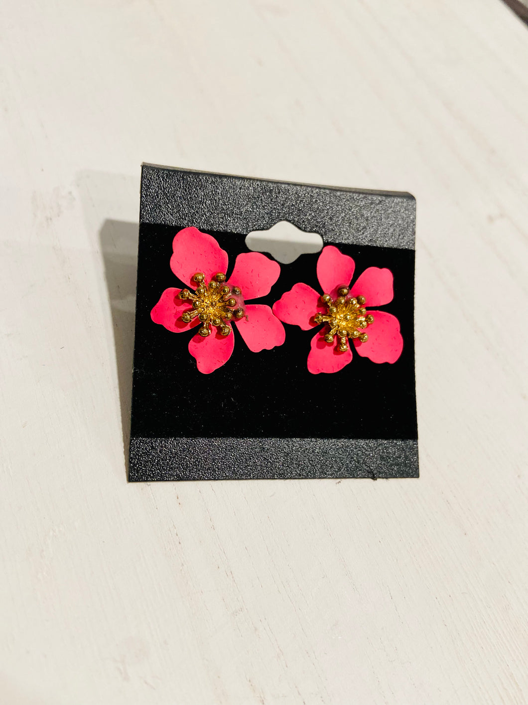 Pink tropical flower stud earrings
