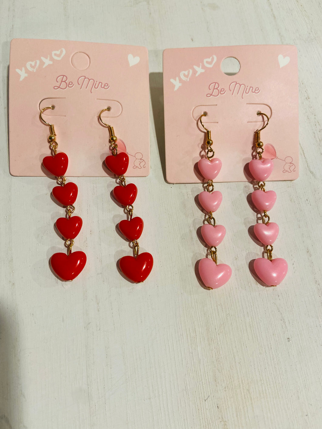 Pink & red 4 heart dangling earrings