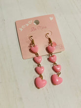 Load image into Gallery viewer, Pink &amp; red 4 heart dangling earrings

